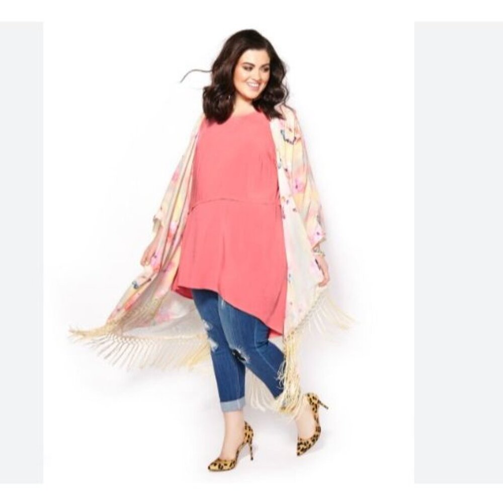 NEW Melissa McCarthy Seven7 Tunic Women 3X Coral Pink High Low Button Back